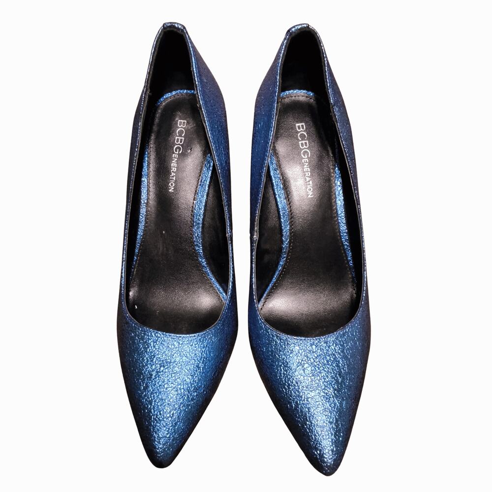 BCBGeneration Blue Metallic SZ 10 Pointed Toe Heels Pumps Stiletto Women - Picture 2 of 6